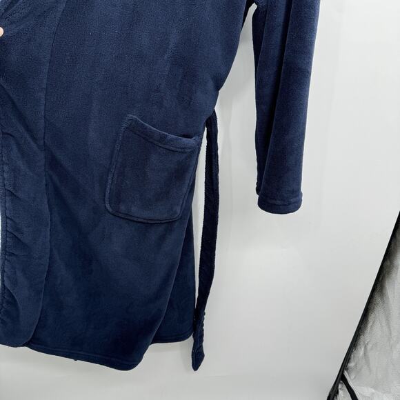 POLO Ralph Lauren Men s Terry Robe Sz L/XL Navy Blue Logo Pockets 48 Length - Picture 4 of 8